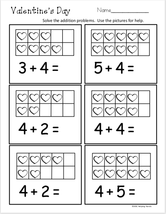 Free February Kindergarten Math - Addition