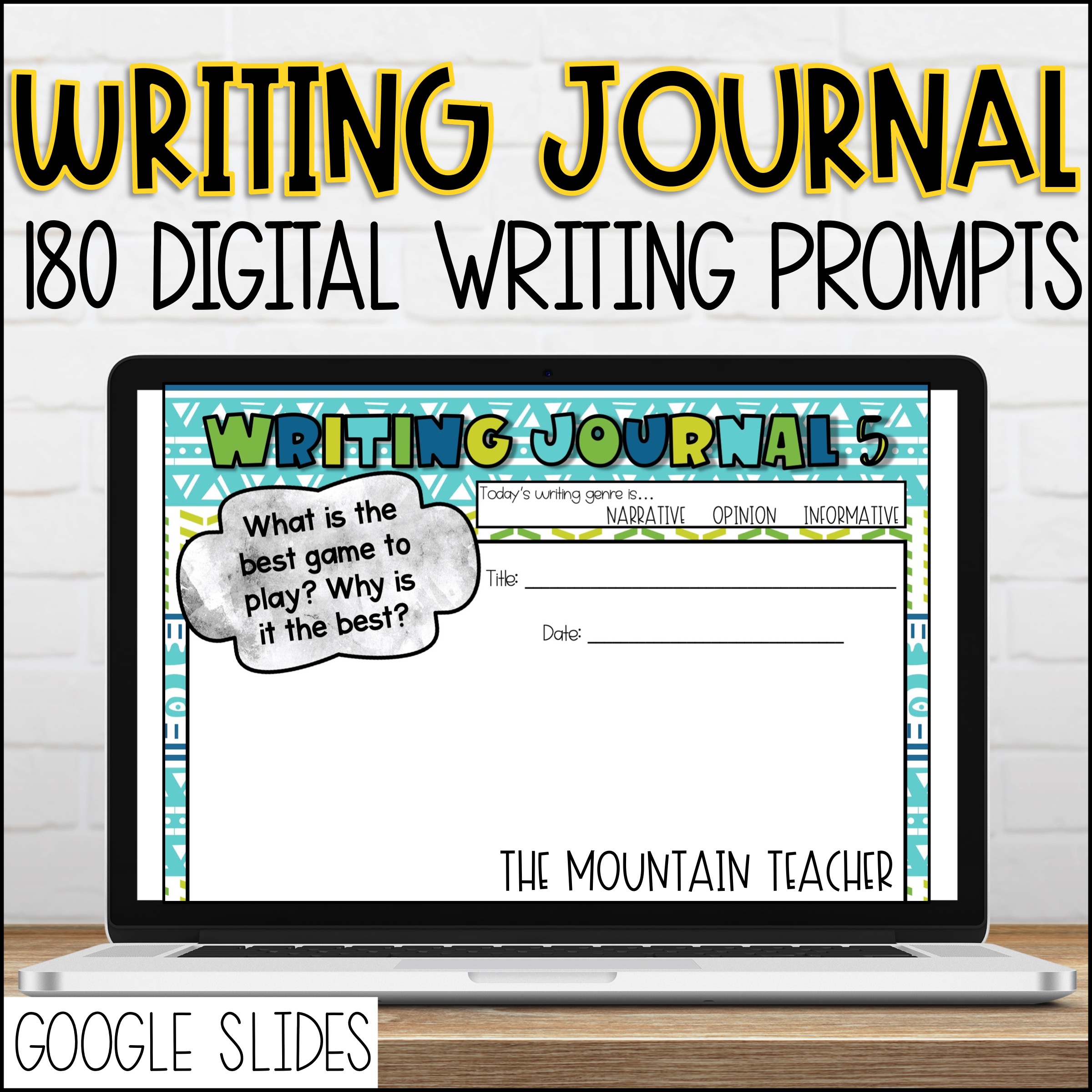 Digital Writing Journal | 180 Writing Prompts for Google Slides