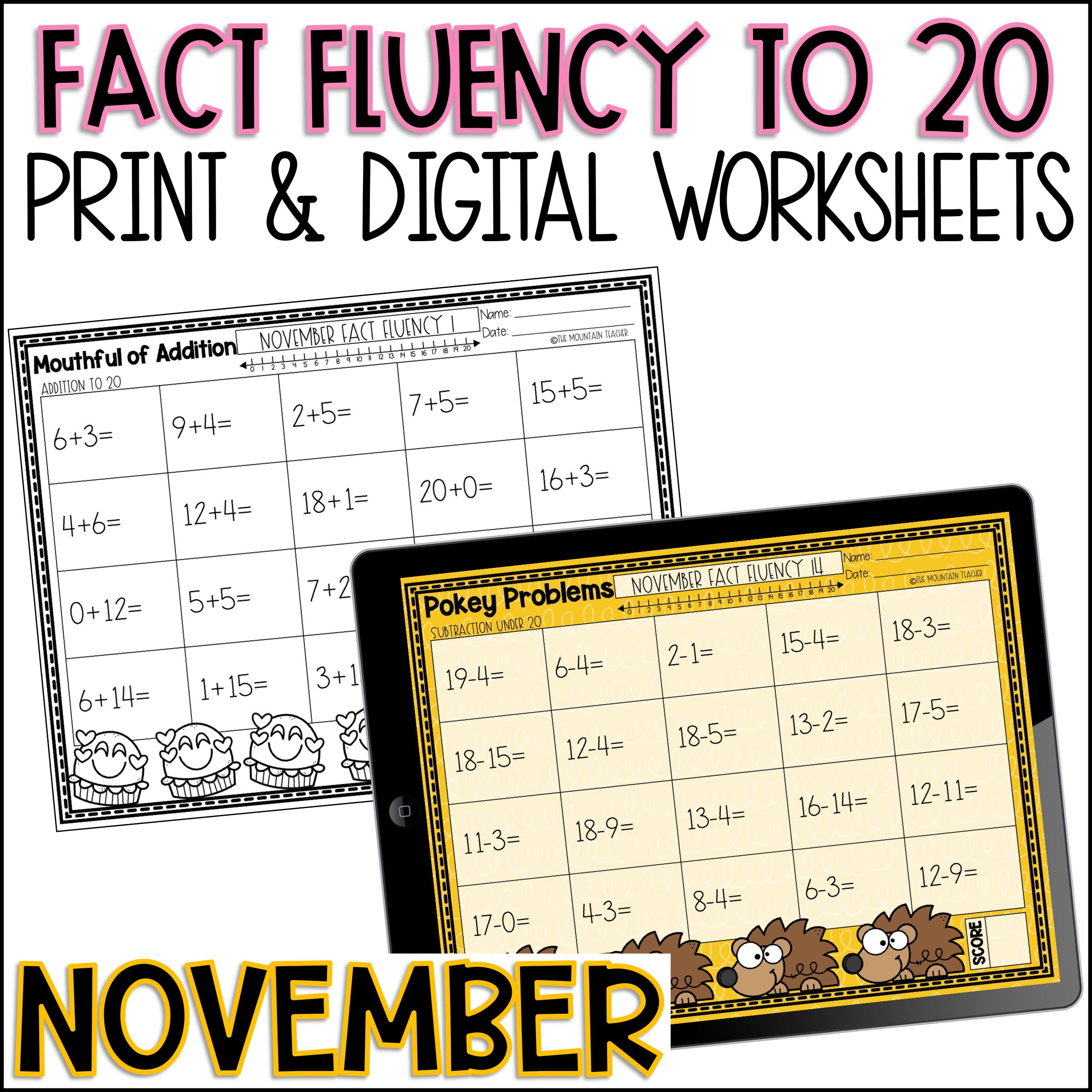November Math Fact Fluency Worksheets | Printable and Google Slides