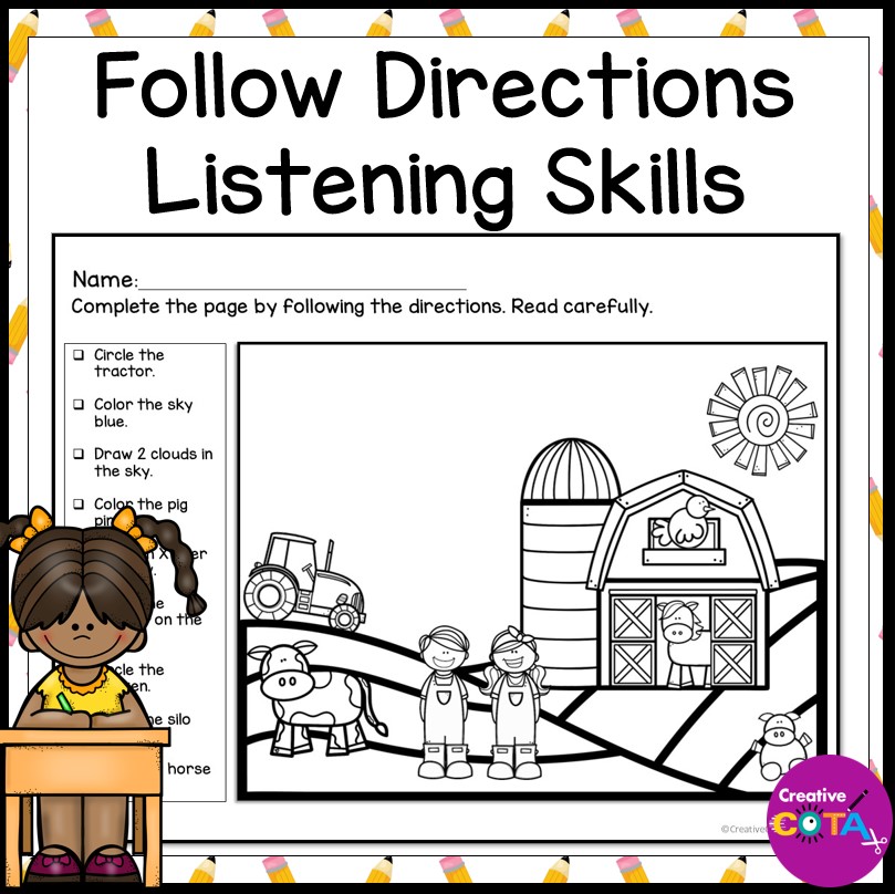 Following Directions Coloring Activity for Listening Comprehension Skills printable