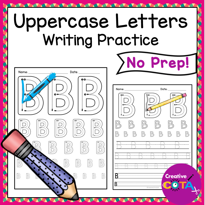 No Prep ABC Uppercase Letter Writing and Tracing Practice Pages