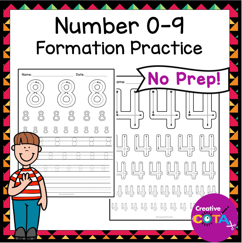 Number Formation Trace and Write No Prep Worksheets