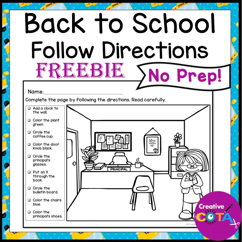 Free No Prep School Following Directions Coloring Activity for Listening Skills