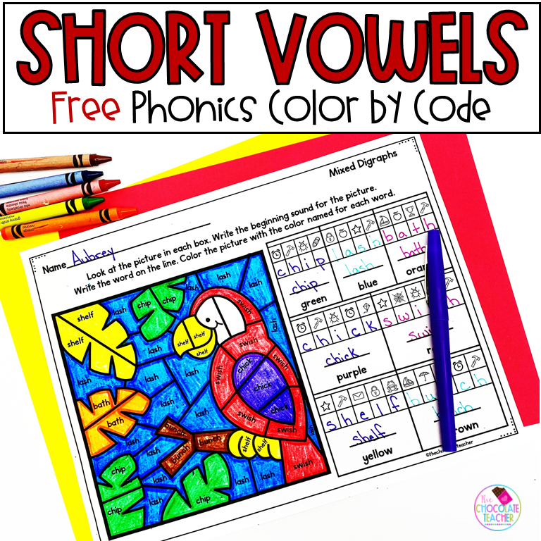 Short Vowel Secret Code Color by Code FREE Product
