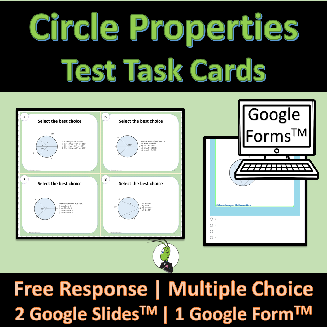 Circle Properties Test Problems Google Forms and Slides Geometry
