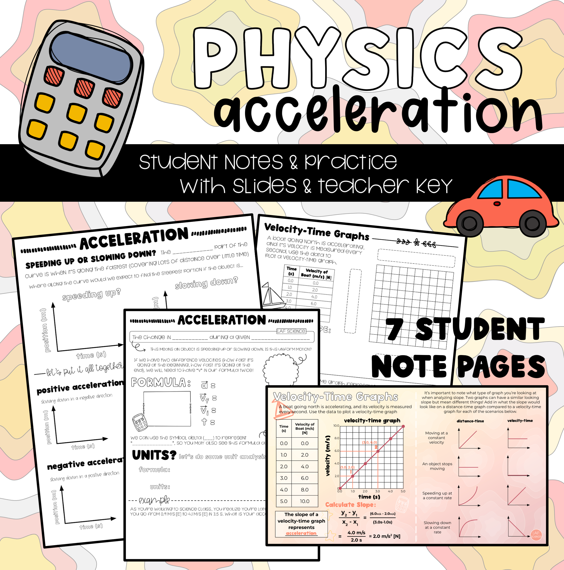 Acceleration Calculations & Graphing (Notes and Practice)