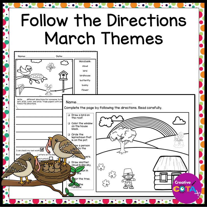 March Following Directions & Listening Comprehension Skills Coloring Pages