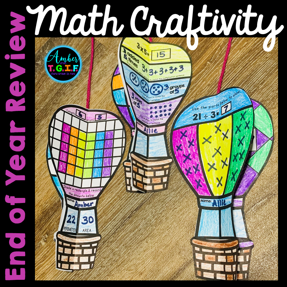 3rd Grade Math Craft Review Activities | Hot Air Balloon Theme