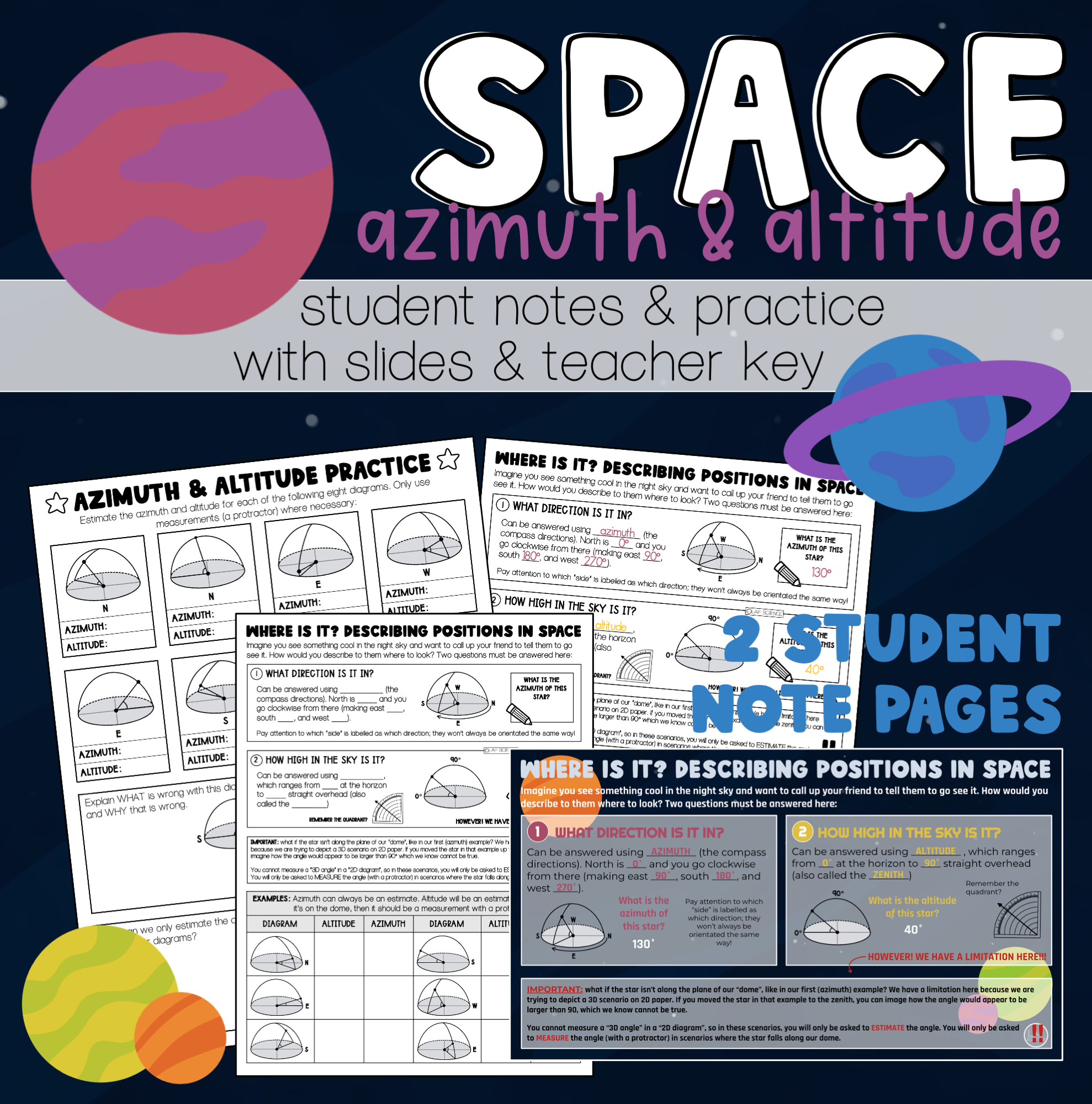 Azimuth and Altitude Notes and Practice/Worksheet