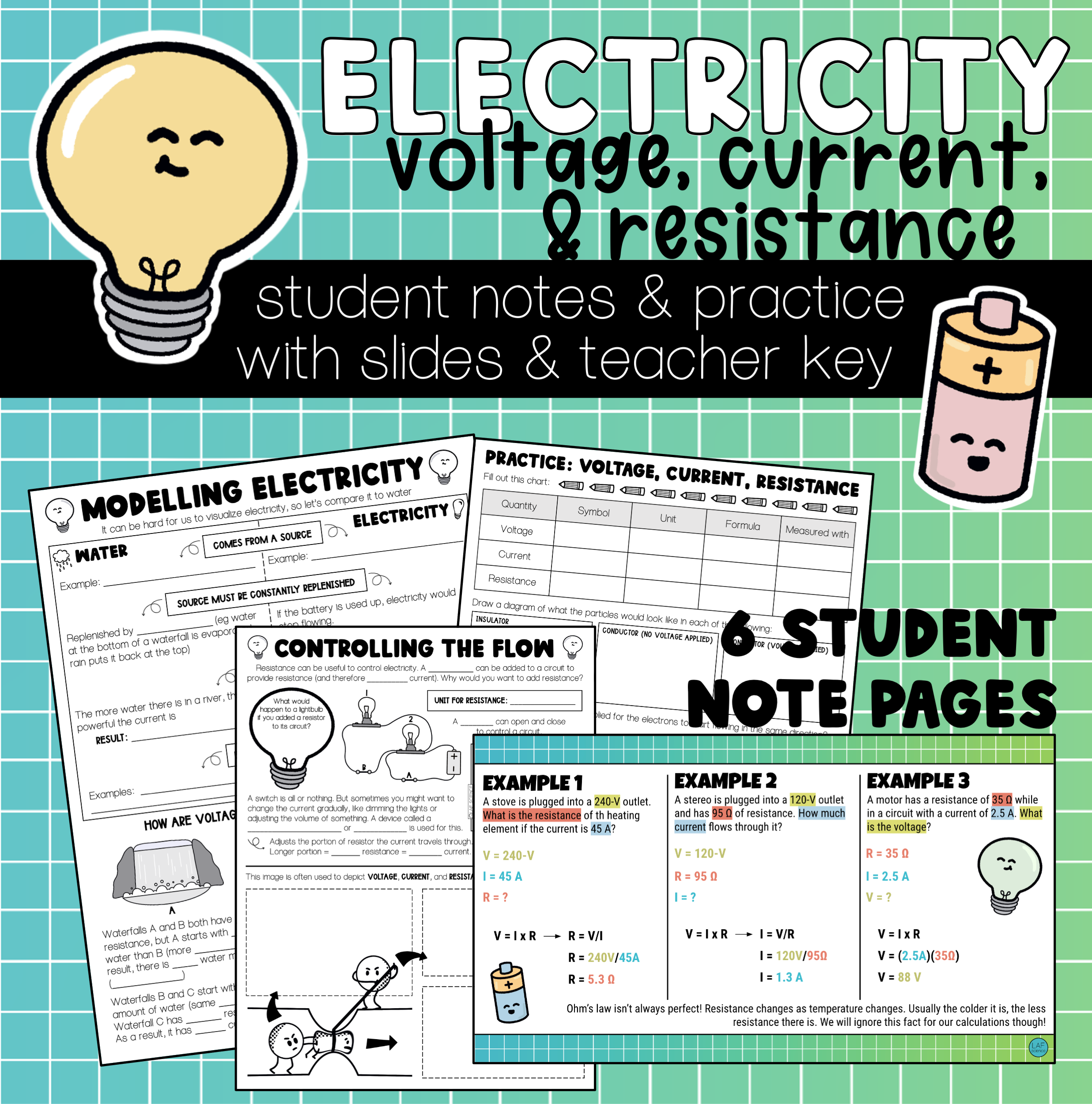Voltage, Current, and Resistance (Ohm's Law) Notes & Practice