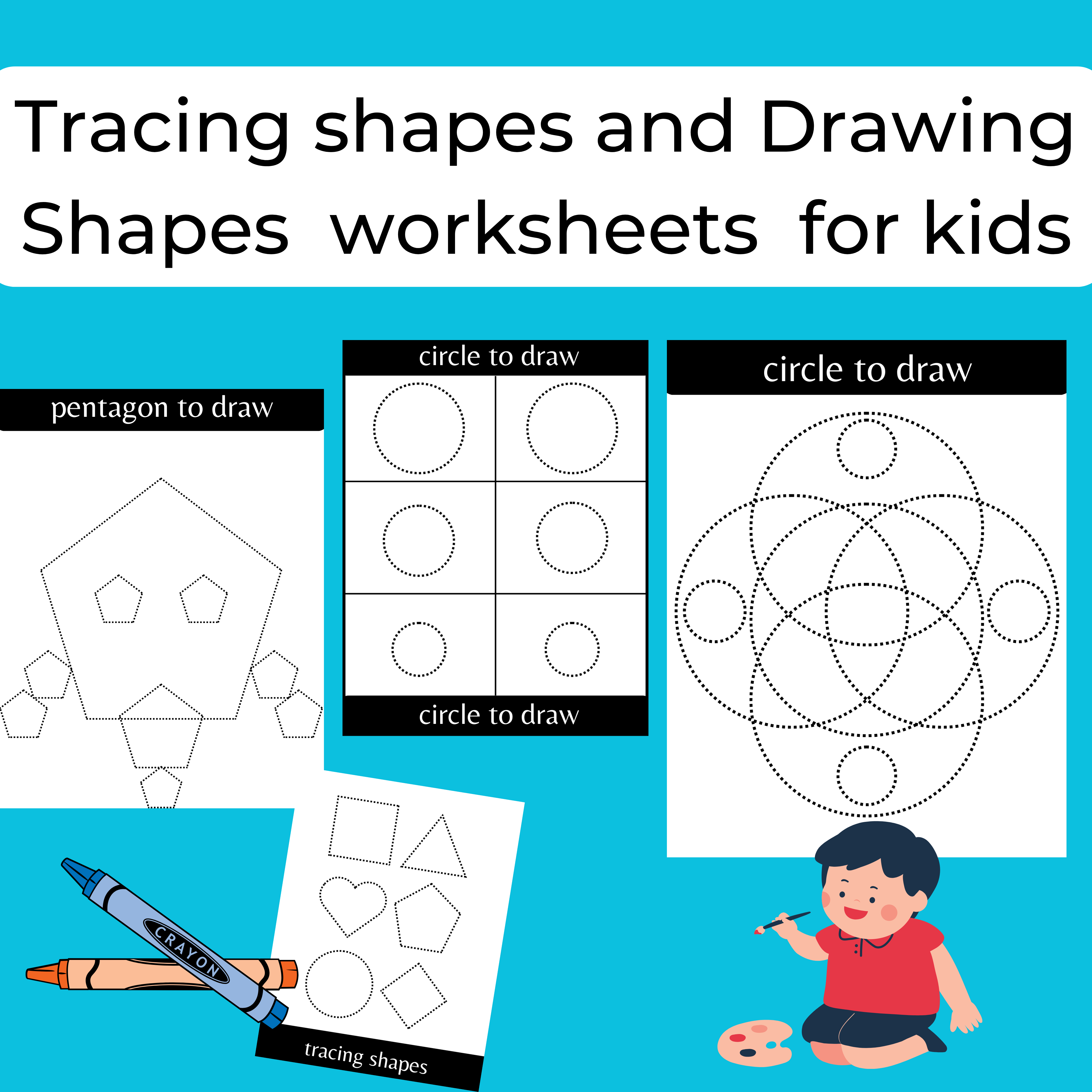 Tracing shapes and coloring pages shapes worksheets for kids