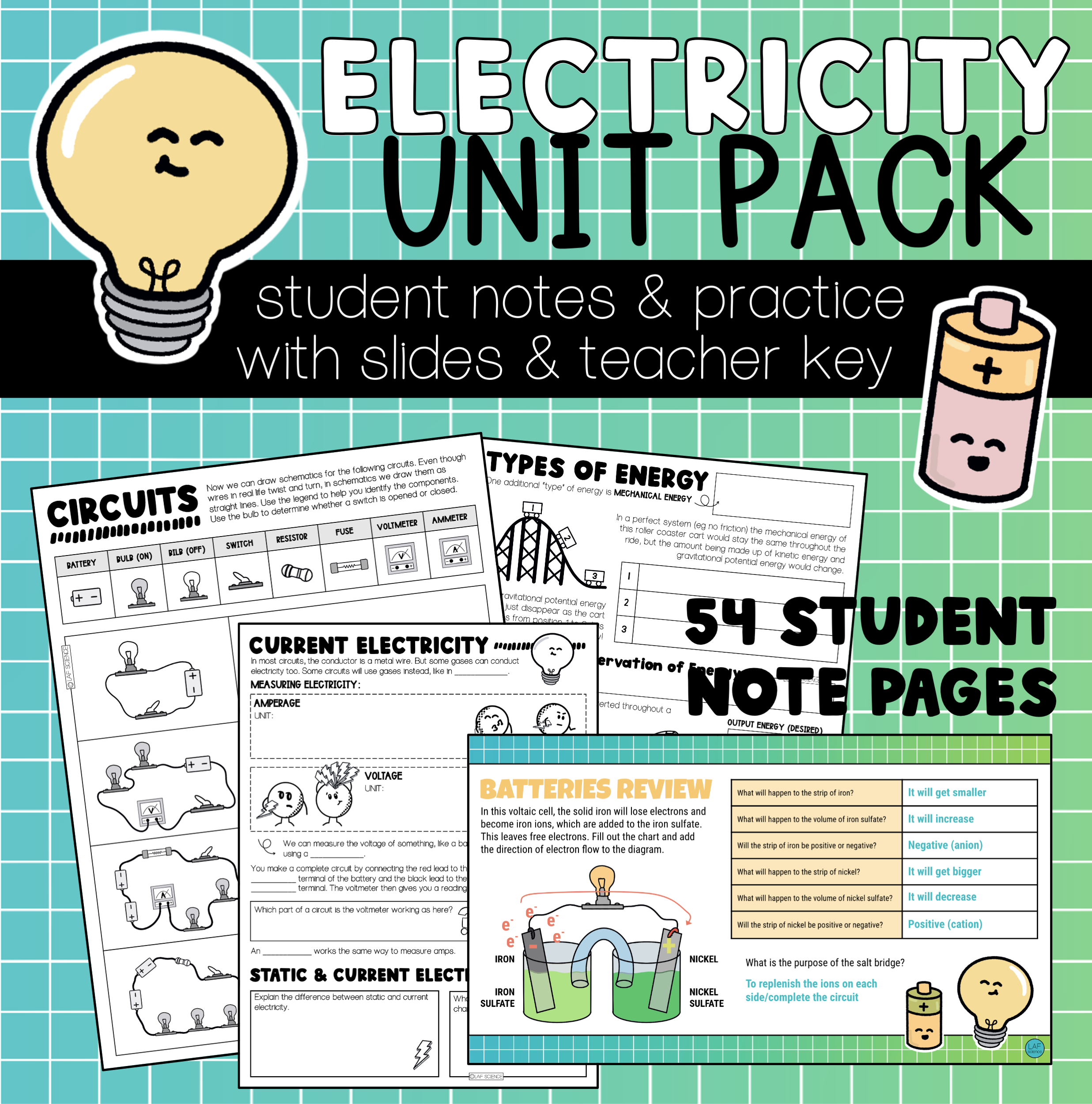 Electricity Unit Pack Notes & Practice (Alberta Science 9 Curriculum)