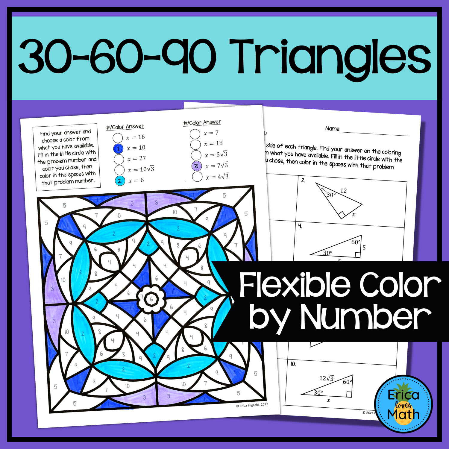30-60-90 Special Right Triangles Color by Number Activity