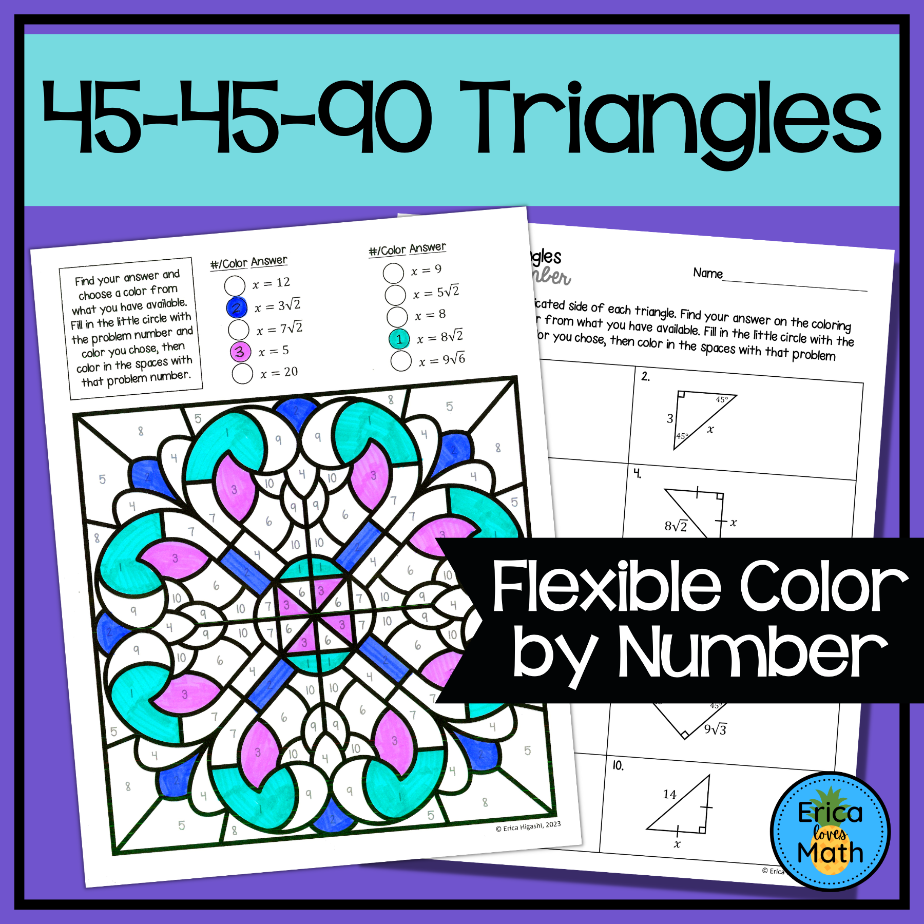 45-45-90 Special Right Triangles Color by Number Activity
