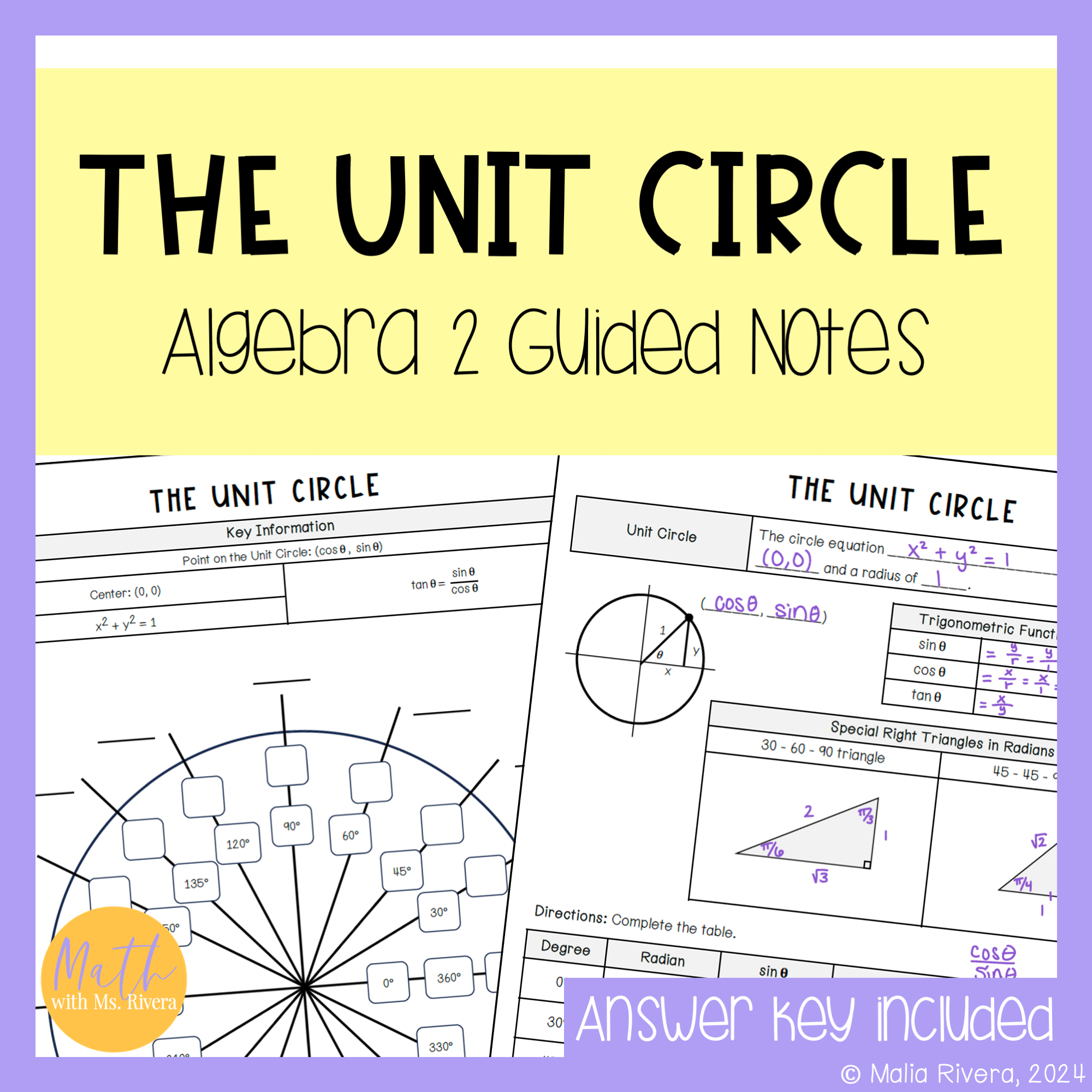 The Unit Circle Guided Notes for Algebra 2 Trigonometry