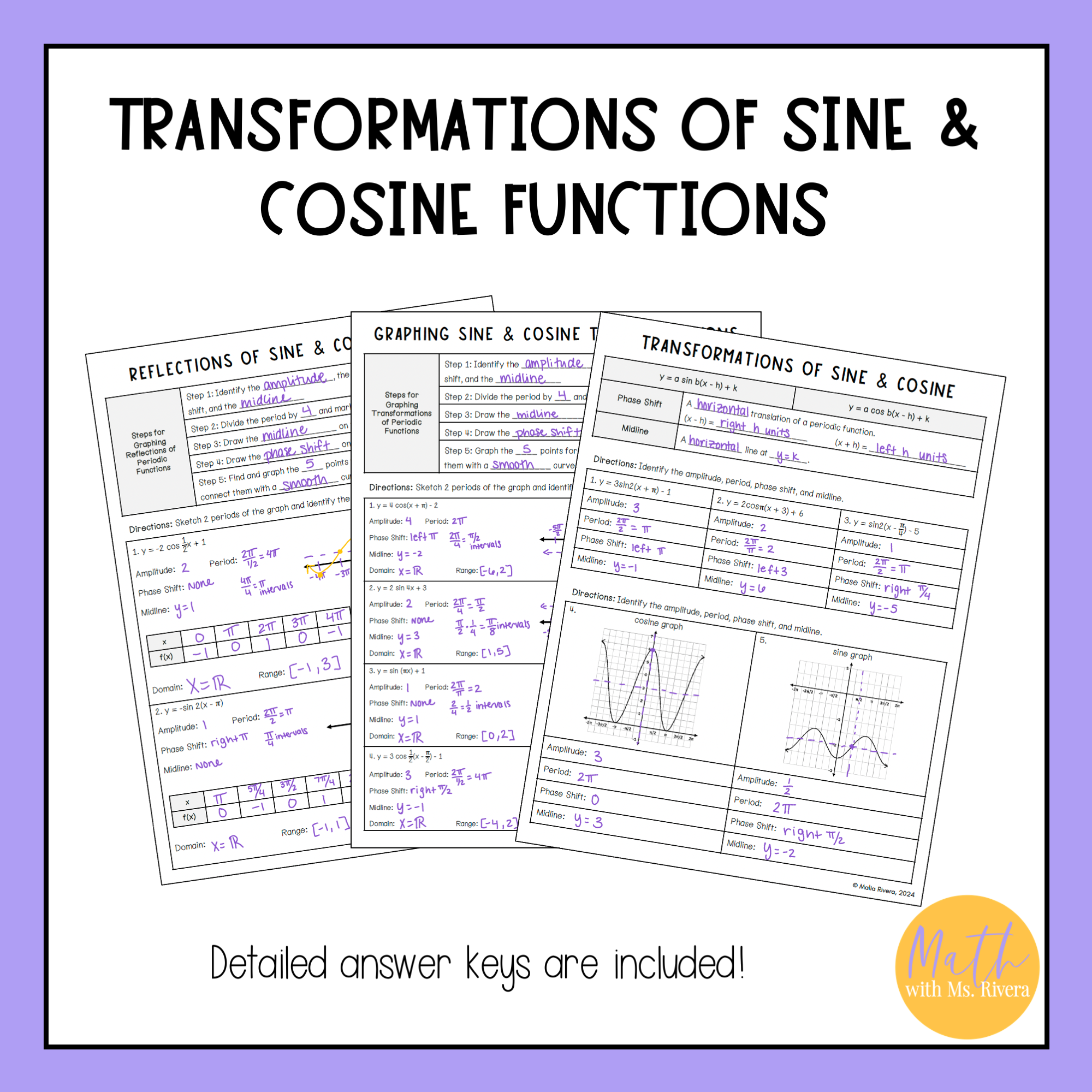 Graphing Transformations of Sine and Cosine Guided Notes for Algebra 2 Trigonometry