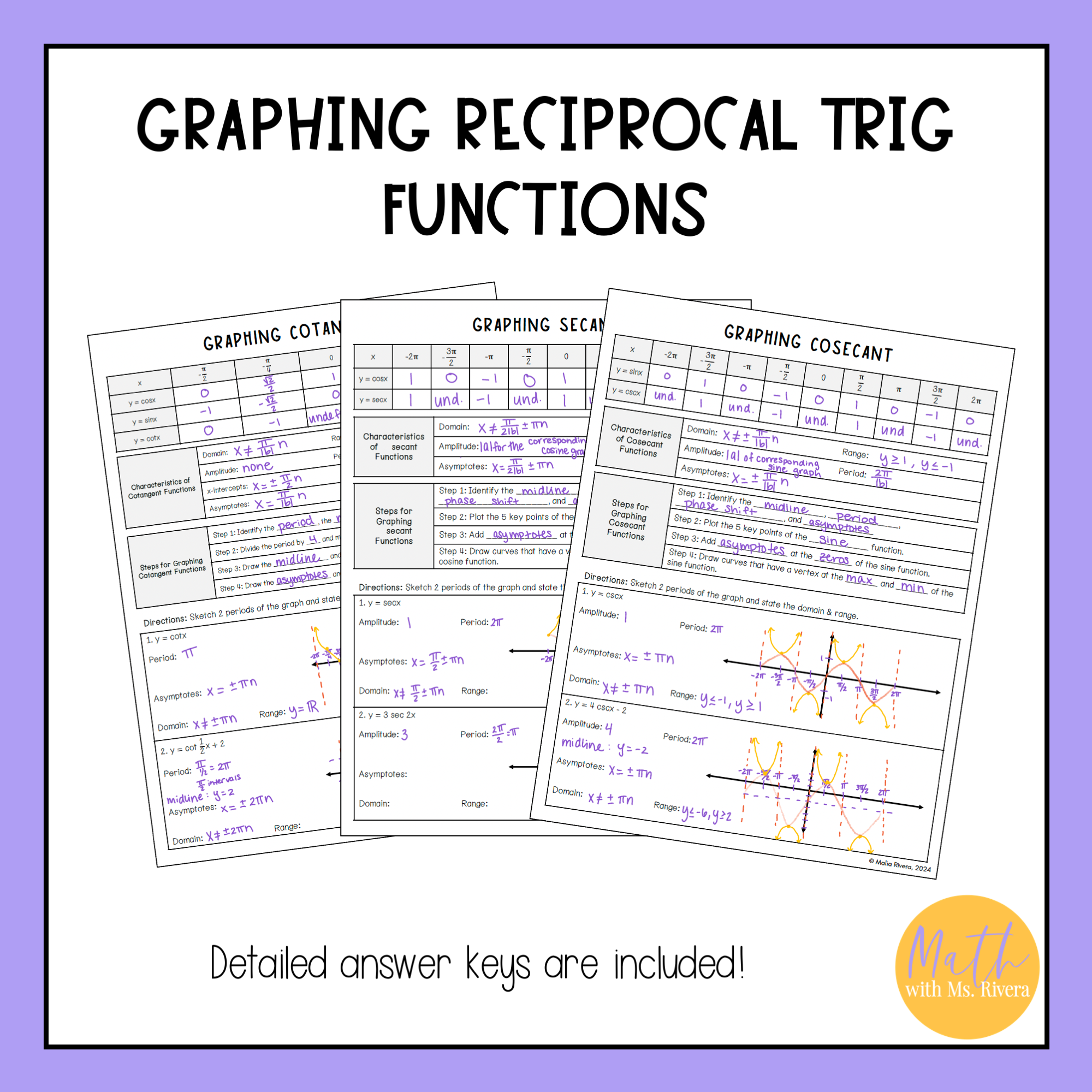 Graphing Reciprocal Trig Functions Guided Notes for Algebra 2 Trigonometry