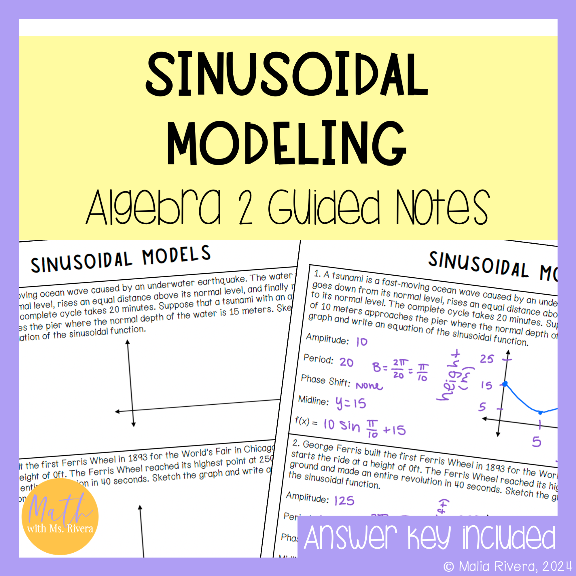 Sinusoidal Modeling Word Problems Guided Notes for Algebra 2 Trigonometry
