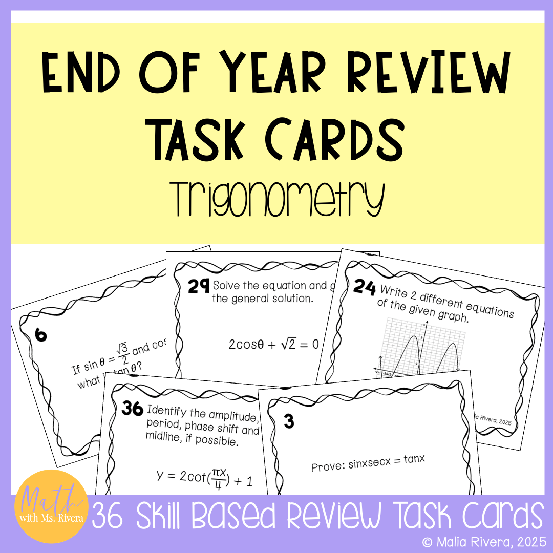 Trigonometry End of Year Review Test Prep Task Cards EOY Final Exams PreCalculus