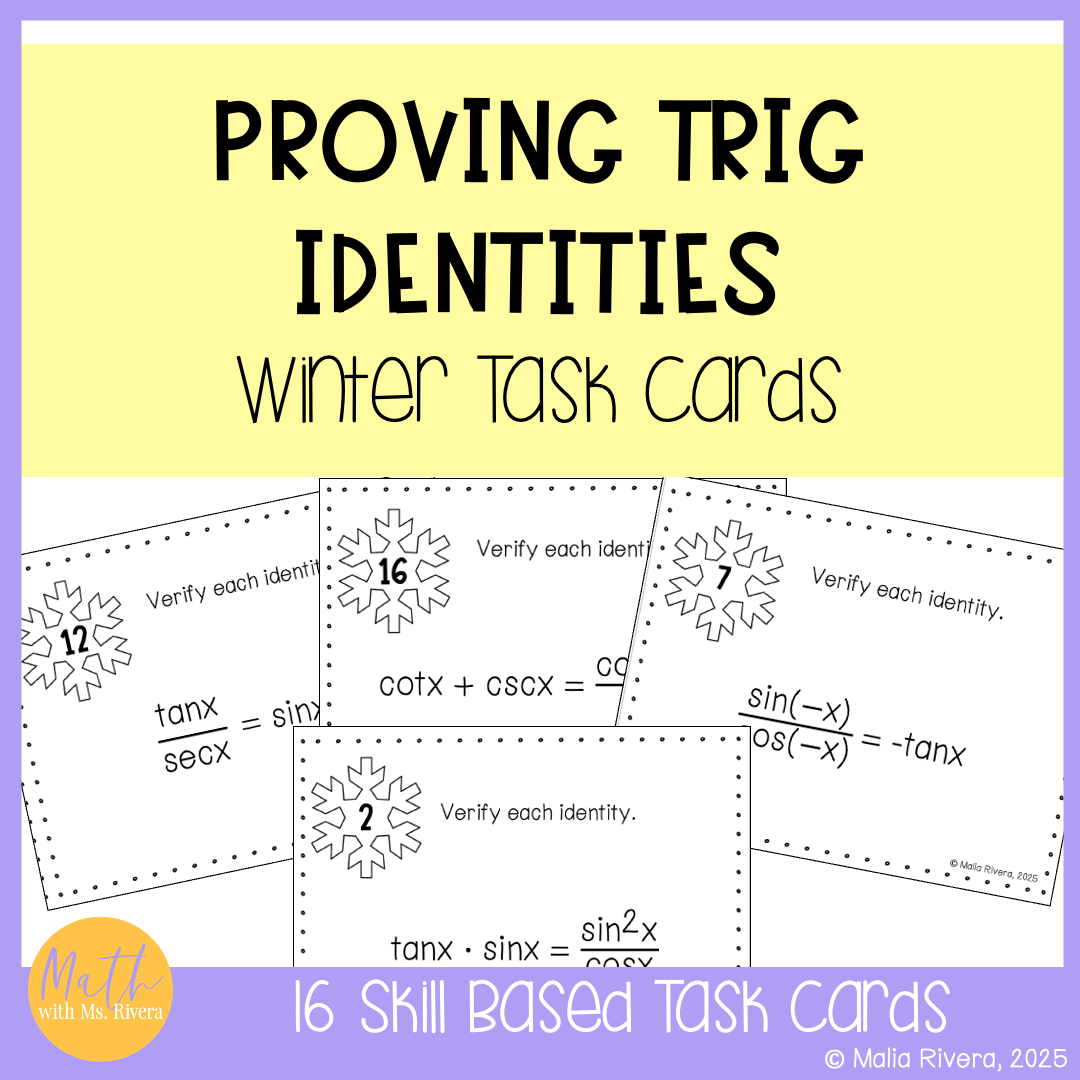 Proving Trig Identities Self Checking Task Cards Winter Activity for PreCalculus